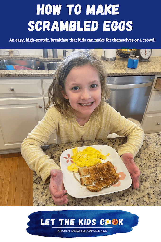 Learn how to make scrambled eggs. A super easy, high-protein breakfast that kids can learn to make for themselves or to feed a crowd!